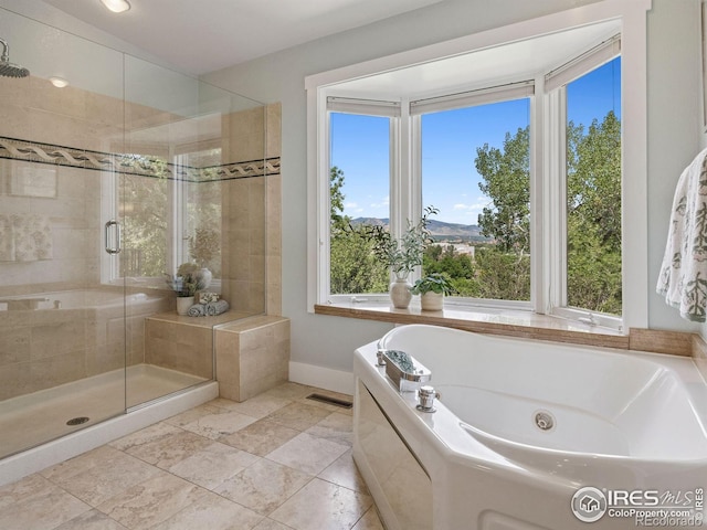 2695 Stanford Ave, Boulder, CO 80305 - full bath with a shower stall, a tub with jets, and tile patterned flooring