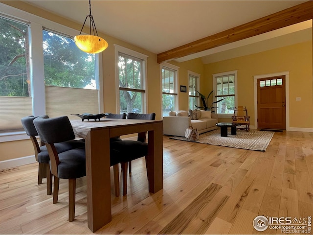 2204 Pine St, Boulder, CO 80302 - dining space featuring light wood-style floors and beam ceiling