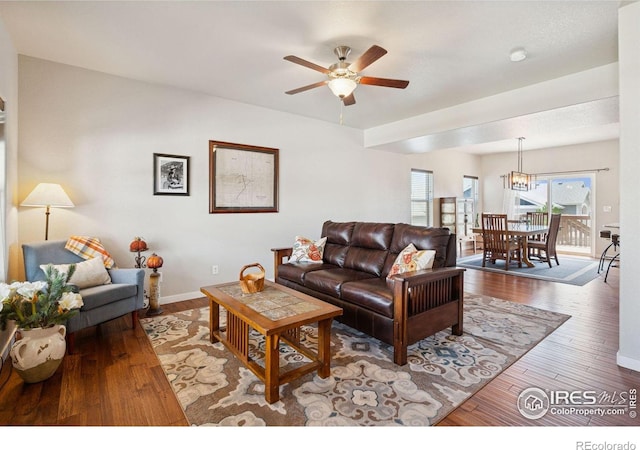 1325 Tipton St, Berthoud, CO 80513 - living room featuring wood finished floors and ceiling fan