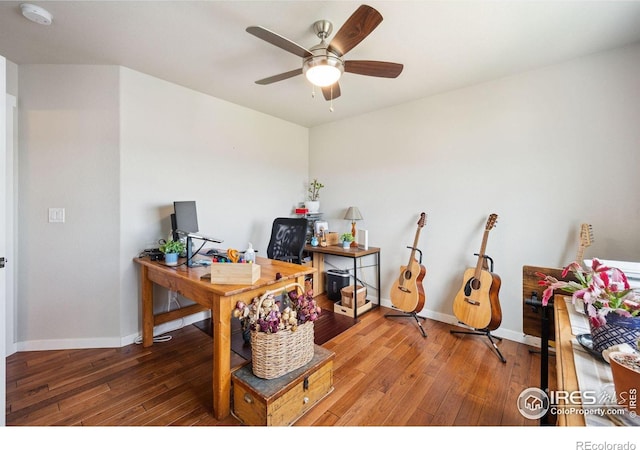 1325 Tipton St, Berthoud, CO 80513 - office area featuring hardwood / wood-style flooring and ceiling fan