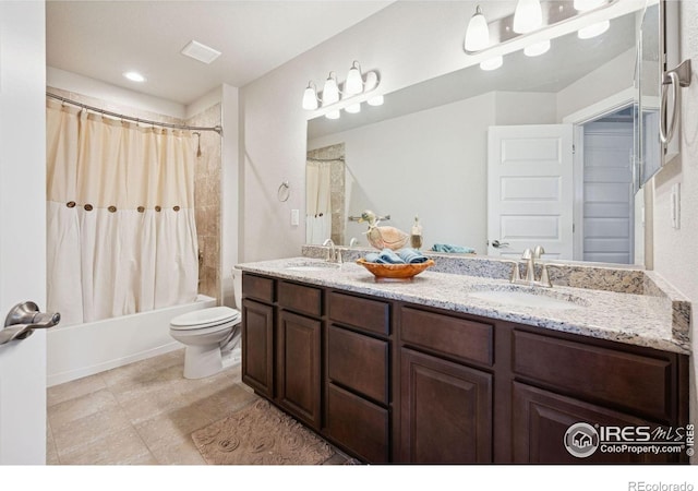 1325 Tipton St, Berthoud, CO 80513 - full bath with double vanity, shower / bath combination with curtain, and tile patterned flooring