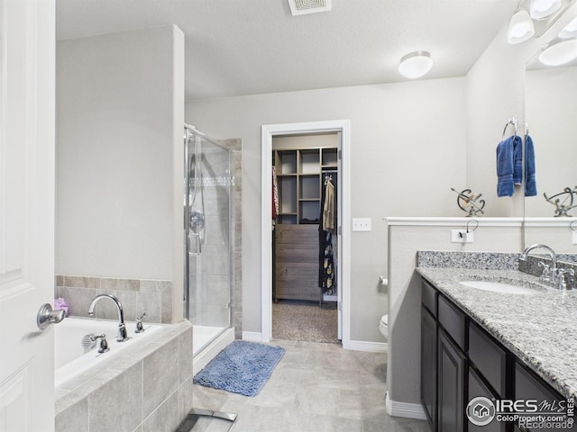 1729 Avery Plaza St, Severance, CO 80550 - bathroom featuring vanity, a shower stall, a garden tub, and a spacious closet