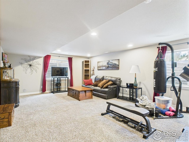 1729 Avery Plaza St, Severance, CO 80550 - carpeted living room featuring baseboards and recessed lighting