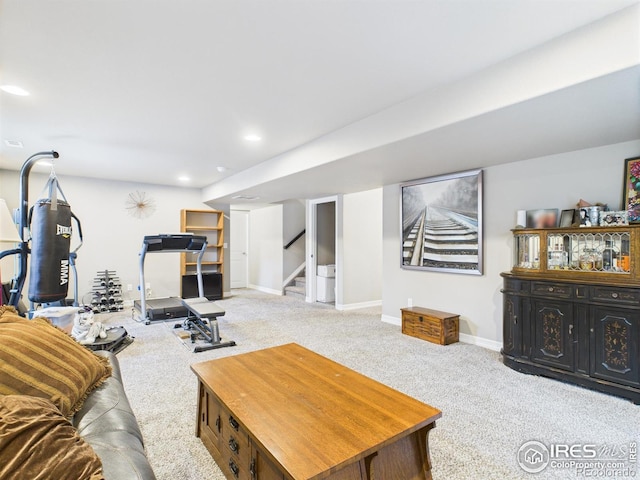1729 Avery Plaza St, Severance, CO 80550 - living room featuring carpet floors, stairs, and recessed lighting