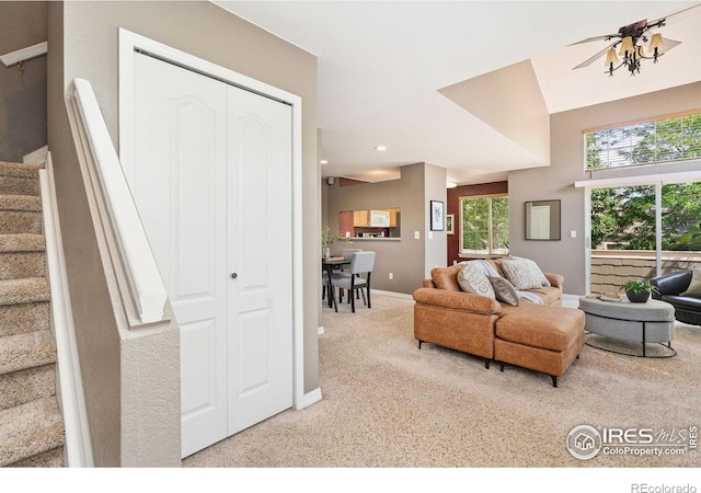 6721 Antigua Dr Unit 57, Fort Collins, CO 80525 - carpeted living room featuring stairway and recessed lighting