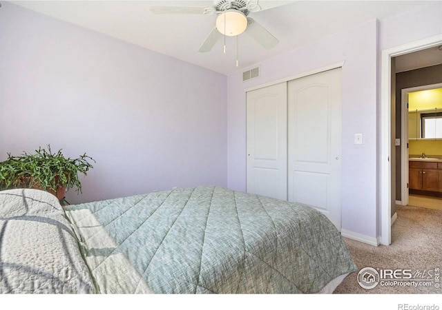 6721 Antigua Dr Unit 57, Fort Collins, CO 80525 - bedroom with carpet flooring, a closet, and a ceiling fan
