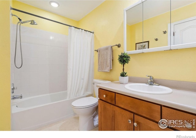 6721 Antigua Dr Unit 57, Fort Collins, CO 80525 - bathroom with shower / bath combination with curtain, vanity, and tile patterned flooring
