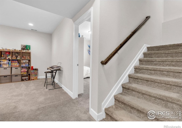 6244 Waterman Way, Frederick, CO 80516 - staircase featuring carpet floors and baseboards