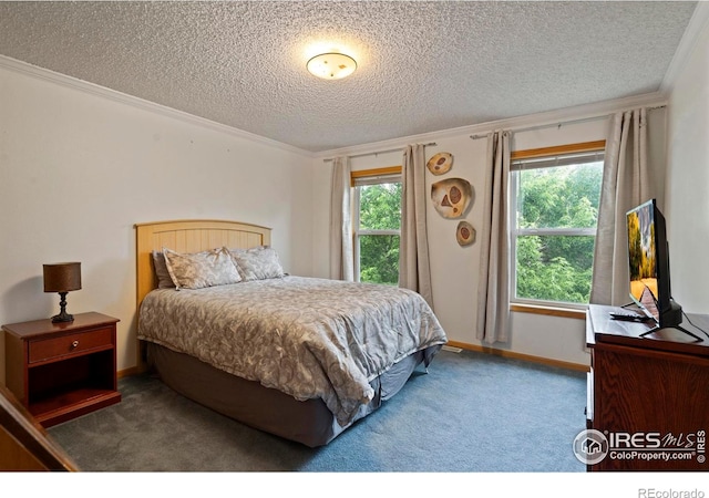 611 Elizabeth Ave, Platteville, CO 80651 - bedroom featuring carpet floors, ornamental molding, and a textured ceiling