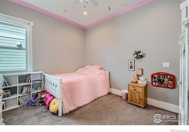 5279 Long Dr, Timnath, CO 80547 - carpeted bedroom with crown molding and ceiling fan