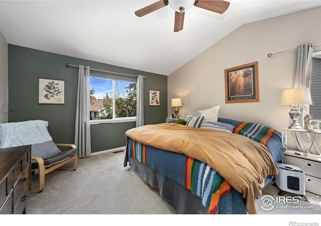 6836 Timpas Dr, Fort Collins, CO 80525 - carpeted bedroom with vaulted ceiling and ceiling fan