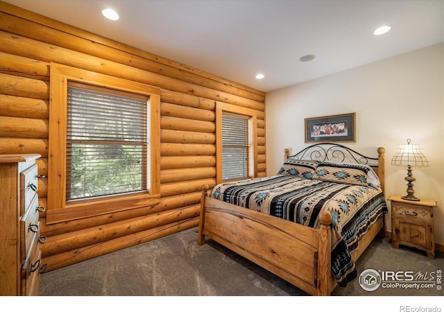 280 Hummer Dr, Nederland, CO 80466 - carpeted bedroom featuring recessed lighting and rustic walls