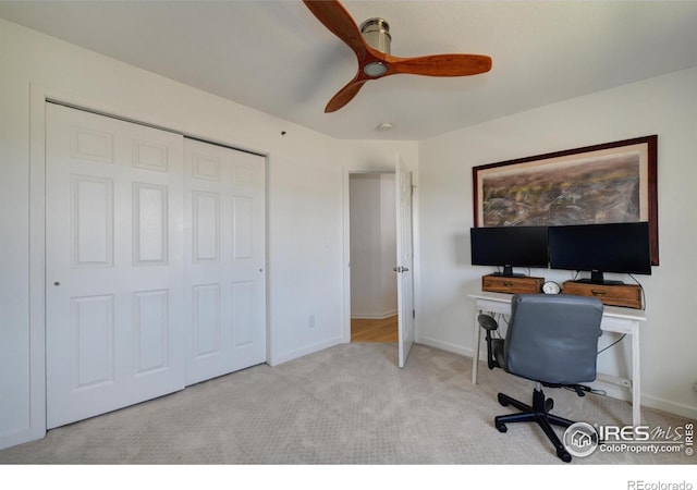 3970 Colorado Ave Unit G, Boulder, CO 80303 - carpeted home office featuring a ceiling fan and baseboards