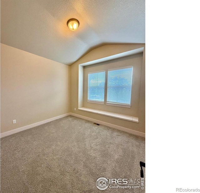 2110 Nancy Gray Ave, Fort Collins, CO 80525 - additional living space featuring vaulted ceiling, carpet flooring, and a textured ceiling