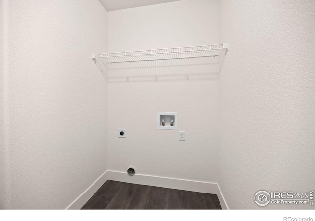 619 Rosedale St, Severance, CO 80550 - washroom with hookup for a washing machine, hookup for an electric dryer, and dark wood finished floors