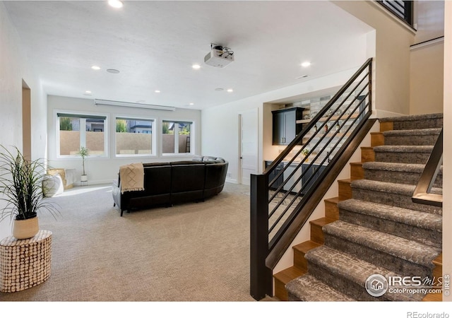 4198 Prestwich Ct, Timnath, CO 80547 - stairs featuring recessed lighting and carpet flooring