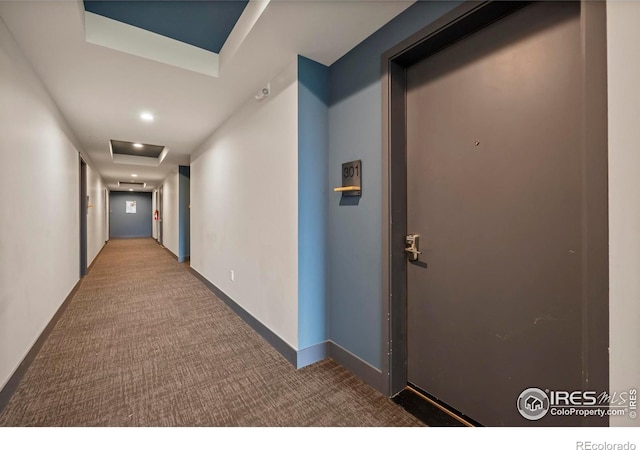 2718 Pine St Unit 301, Boulder, CO 80302 - hall featuring carpet, attic access, and recessed lighting
