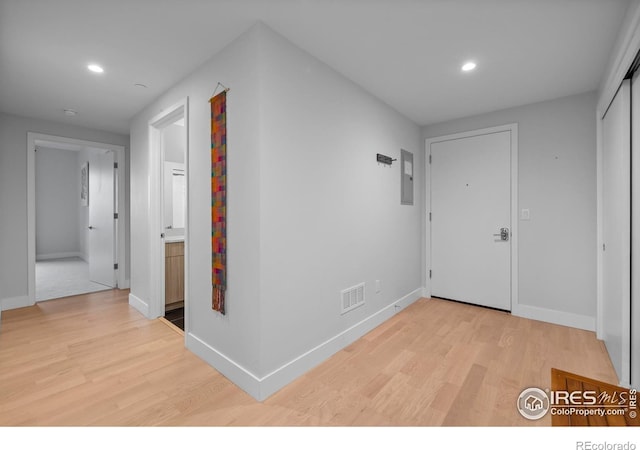 2718 Pine St Unit 301, Boulder, CO 80302 - corridor featuring light wood-style floors, recessed lighting, and electric panel