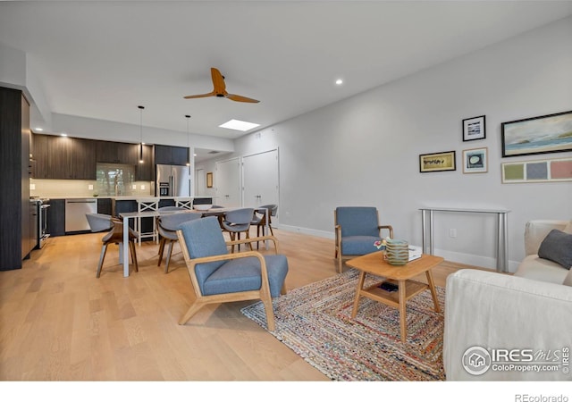 2718 Pine St Unit 301, Boulder, CO 80302 - living area featuring light wood-style floors, a ceiling fan, and recessed lighting
