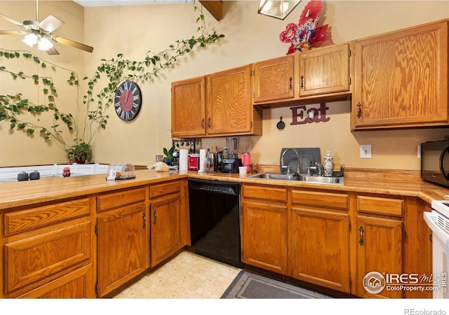 1200-1202 Parker Dr, Longmont, CO 80501 - kitchen with black appliances, light countertops, ceiling fan, brown cabinets, and light flooring