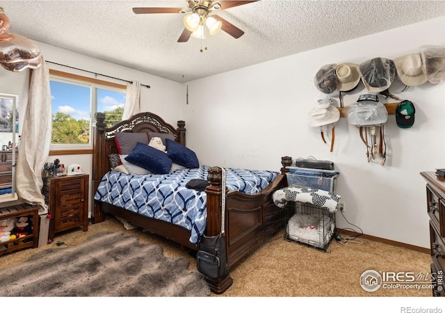 1200-1202 Parker Dr, Longmont, CO 80501 - bedroom with carpet, a textured ceiling, and a ceiling fan