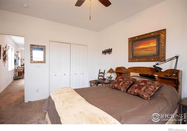 18441 Bandana Ln, Wellington, CO 80549 - bedroom featuring carpet flooring, a closet, and ceiling fan