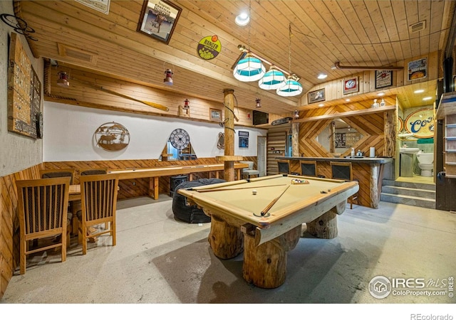 228 Mount Everest Dr, Livermore, CO 80536 - rec room featuring wood ceiling, billiards, and a workshop area