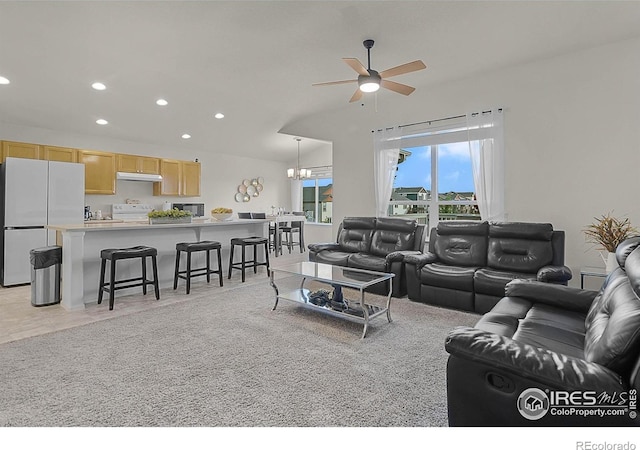 1774 Thrive Dr, Windsor, CO 80550 - living area featuring a ceiling fan, recessed lighting, and a chandelier