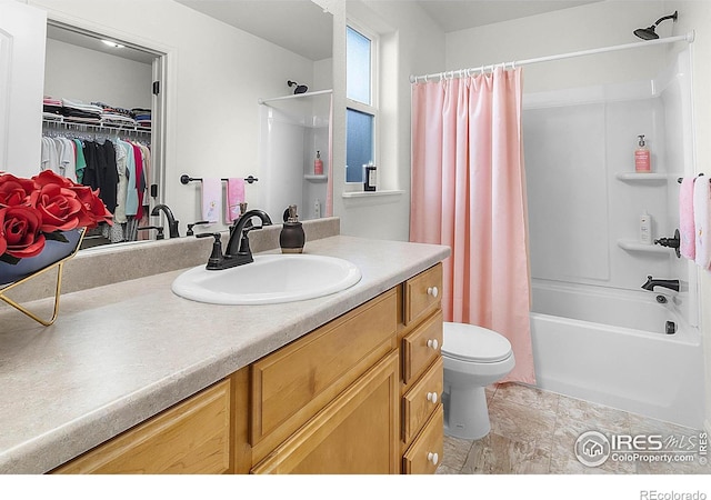 1774 Thrive Dr, Windsor, CO 80550 - full bath featuring vanity, shower / bathtub combination with curtain, and a spacious closet