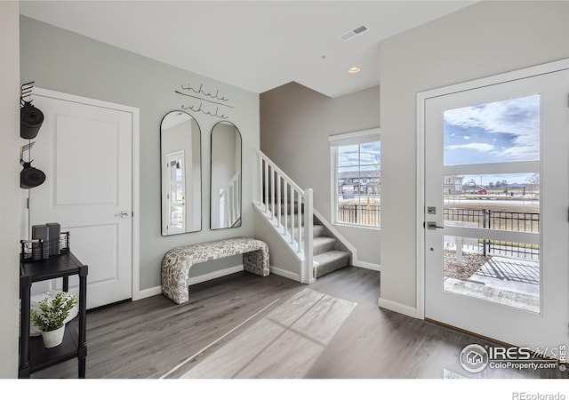 919 Schlagel St Unit 8, Fort Collins, CO 80524 - foyer with wood finished floors, stairs, and recessed lighting
