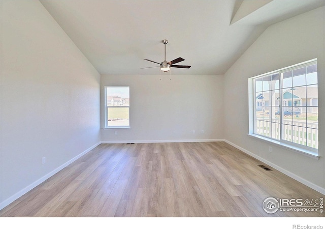 4315 Primrose Ln, Evans, CO 80620 - unfurnished room with lofted ceiling, light wood-type flooring, and a ceiling fan