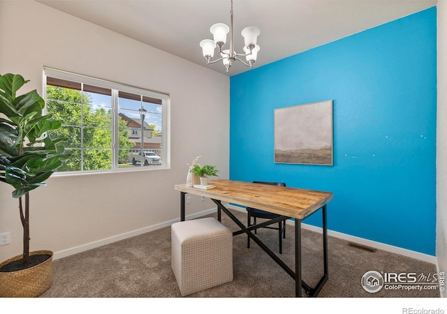 2968 Hydra Dr, Loveland, CO 80537 - office area with carpet flooring and a chandelier