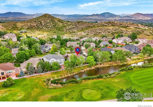 4283 Golf Vista Dr, Loveland, CO 80537 - aerial perspective of suburban area featuring a water and mountain view and a golf course