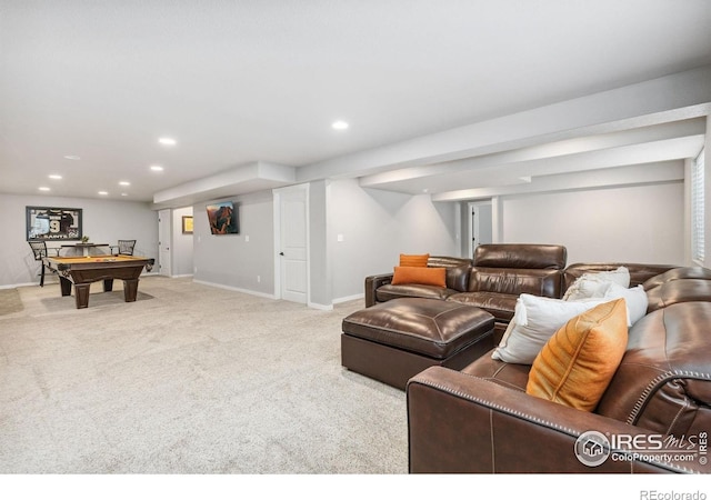 1625 Glacier Ave, Berthoud, CO 80513 - living area with billiards, recessed lighting, and light carpet