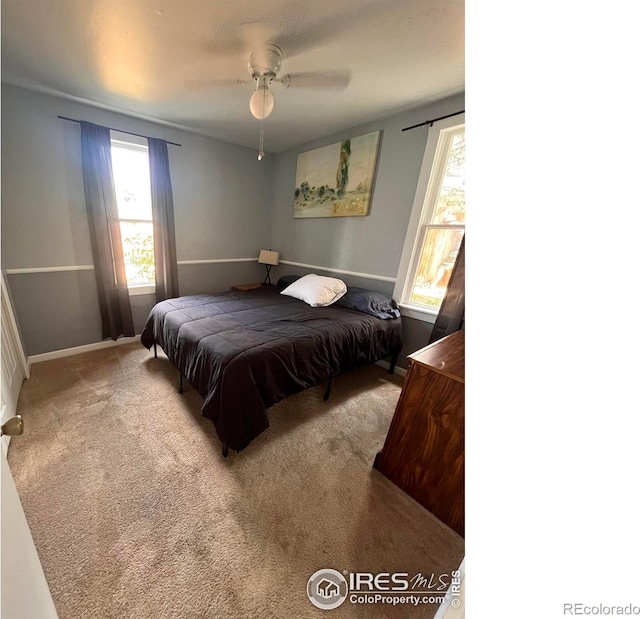 1031 N Lincoln Ave, Loveland, CO 80537 - bedroom featuring multiple windows, carpet flooring, and ceiling fan