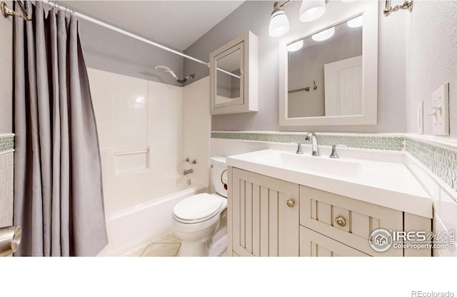 5001 W County Road 38 E, Fort Collins, CO 80526 - bathroom with shower / bathtub combination with curtain, vanity, and tile patterned flooring
