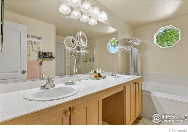 1169 Cooke Ct, Erie, CO 80516 - full bath featuring healthy amount of natural light, double vanity, a bath, and an enclosed shower