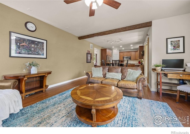 4803 Withers Dr, Fort Collins, CO 80524 - living room featuring dark wood-type flooring and ceiling fan