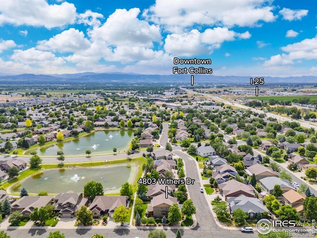 4803 Withers Dr, Fort Collins, CO 80524 - aerial view of residential area featuring a water and mountain view
