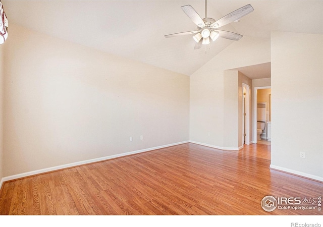 5225 White Willow Dr Unit H210, Fort Collins, CO 80528 - empty room featuring light wood finished floors, ceiling fan, and vaulted ceiling