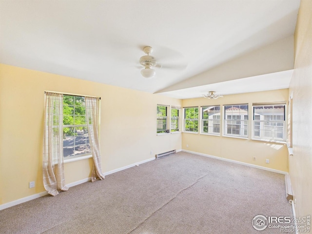 3200 Azalea Dr # 6, Fort Collins, CO 80526 - unfurnished room with ceiling fan, carpet floors, plenty of natural light, vaulted ceiling, and baseboard heating