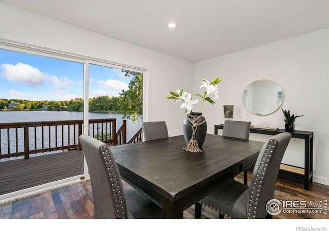 547 Spindrift Ct, Fort Collins, CO 80525 - dining room with wood finished floors, recessed lighting, and a water view