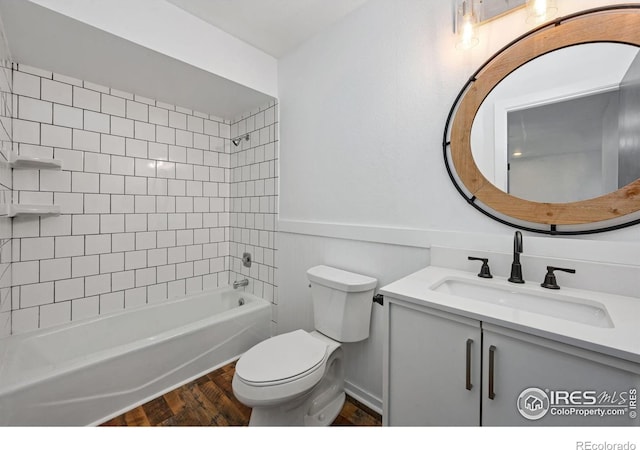547 Spindrift Ct, Fort Collins, CO 80525 - bathroom with wood finished floors, vanity, and tub / shower combination