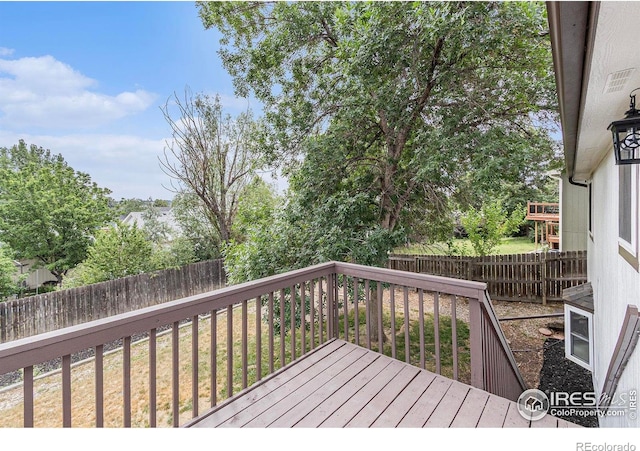 4386 Suncreek Dr, Loveland, CO 80538 - wooden terrace with a fenced backyard