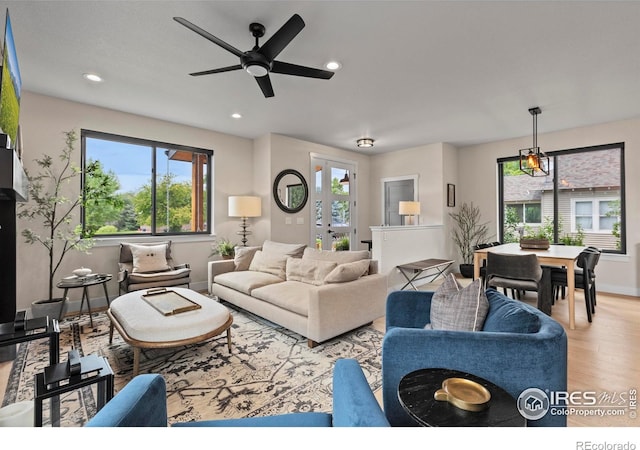 4306 Dixon St, Timnath, CO 80547 - living room featuring wood finished floors, ceiling fan, and recessed lighting