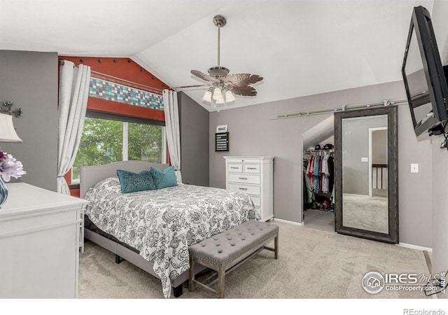 11417 King Way, Westminster, CO 80031 - bedroom featuring lofted ceiling, light colored carpet, a walk in closet, and ceiling fan