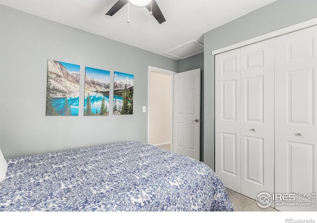 11417 King Way, Westminster, CO 80031 - bedroom featuring carpet floors, a closet, ceiling fan, and attic access