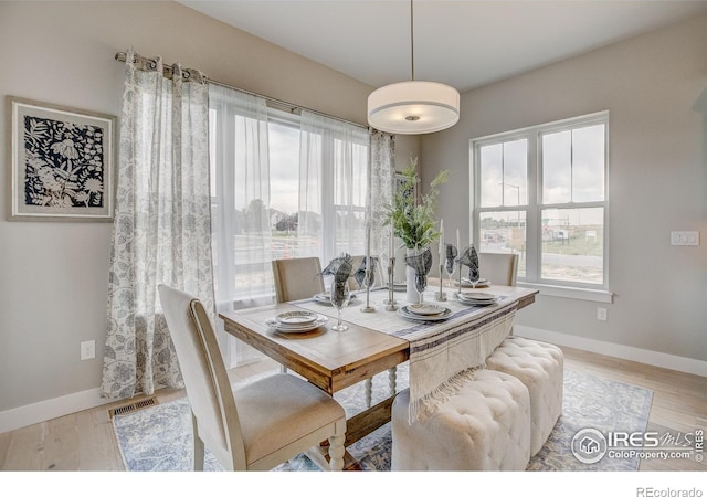 dining area featuring light hardwood / wood-style flooring and plenty of natural light