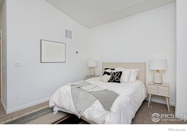 bedroom featuring visible vents, carpet flooring, and baseboards