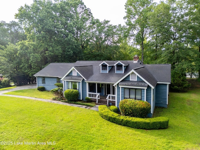 226 Auburn Dr, Alexander City, AL 35010 - view of front of home with a front yard, covered porch, a chimney, and a shingled roof